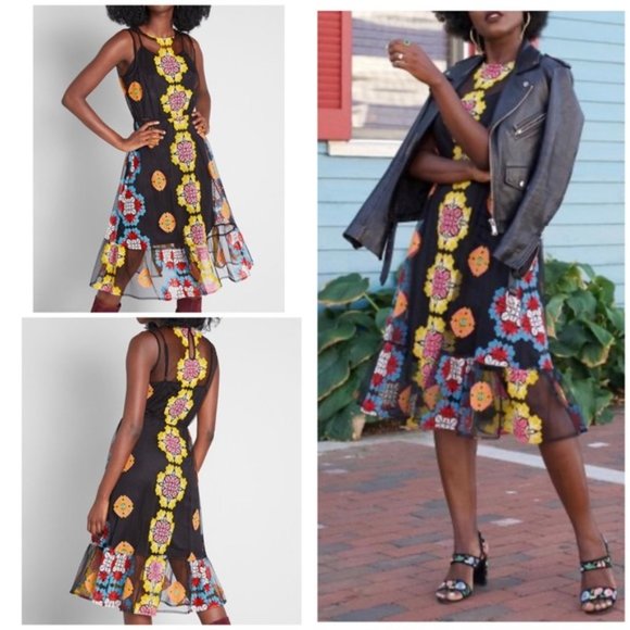 Modcloth Follow My Lead Embroidered Midi Dress XXS - Picture 3 of 9
